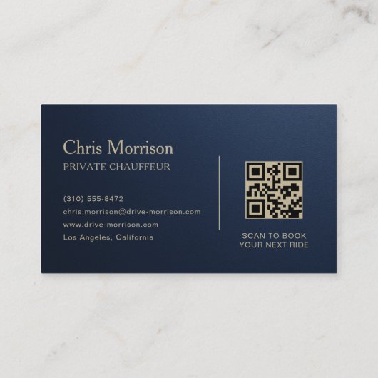 Metallic Transport Car QR Code Navy Blue & Gold Visitekaartje (Achterkant)