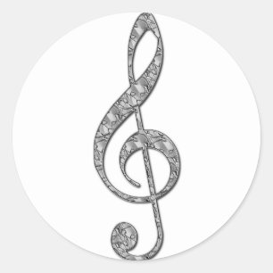 Metallic Treble Clef Ronde Sticker