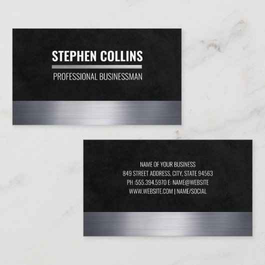 Metallic trim | Zwarte textuur Visitekaartje (Voorkant / Achterkant)