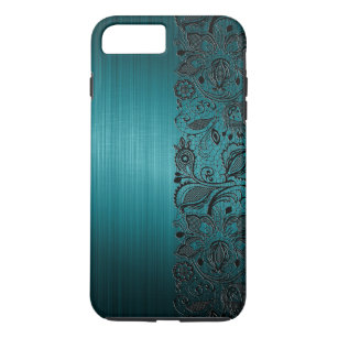 Metallic Turquoise Background & Black Floral Lace iPhone 8/7 Plus Hoesje
