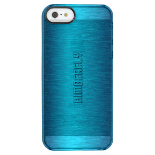 Metallic turquoise geborsteld aluminium look doorzichtig iPhone SE/5/5s hoesje
