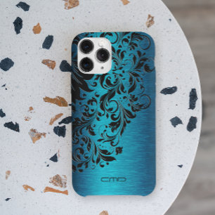 Metallic turquoise geborsteld aluminium zwarte zij Case-Mate iPhone 14 pro hoesje