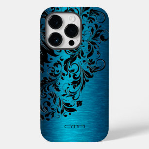 Metallic turquoise geborsteld aluminium zwarte zij Case-Mate iPhone 14 pro hoesje