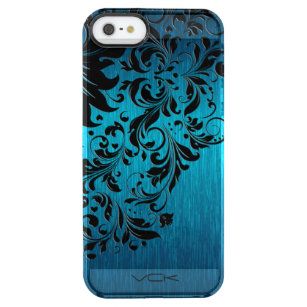 Metallic turquoise geborsteld aluminium zwarte zij doorzichtig iPhone SE/5/5s hoesje