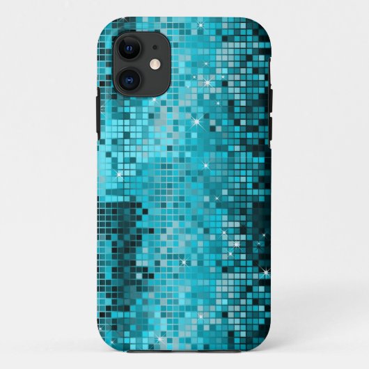 Metallic Turquoise sequentie look disco spiegels Case-Mate iPhone Case (Achterkant)