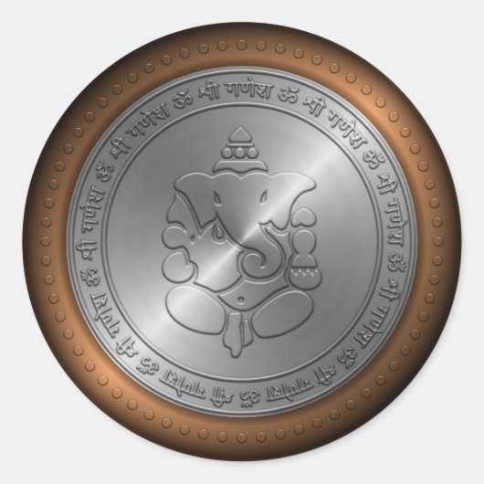 Metallic uitgestoten Ganesha-teken Ronde Sticker (Voorkant)