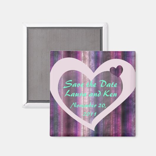 Metallic Violet Heart Save the Date Magnet (Voorkant / Achterkant)