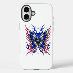 Metallic Vlinder Blauwe Roze Vlam Vleugels – Gotis iPhone 16 Plus Hoesje