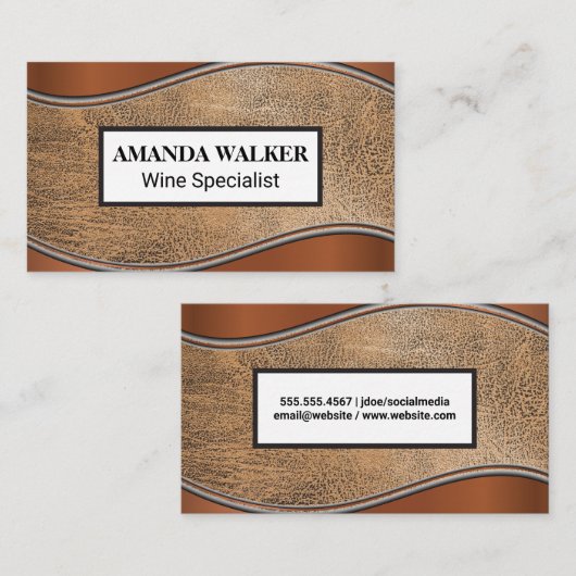 Metallic Wave | Bruine Leerverbinding Visitekaartje (Voorkant / Achterkant)