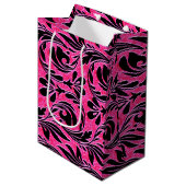 Metallic Waves — Hot Pink-Black-GIFT BAG m Medium Cadeauzakje (Voorkant Gekanteld)