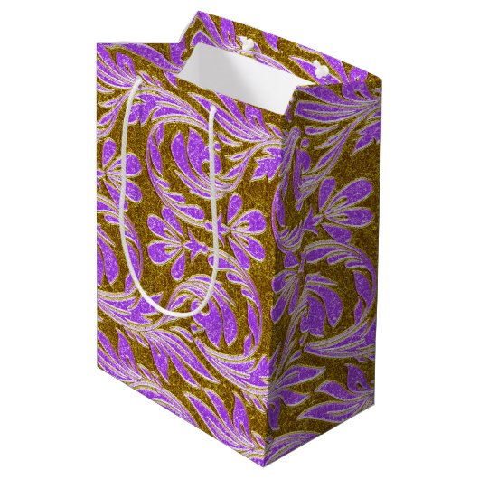 Metallic Waves-Paars-Gold-GIFT BAG m Medium Cadeauzakje (Achterkant Gekanteld)