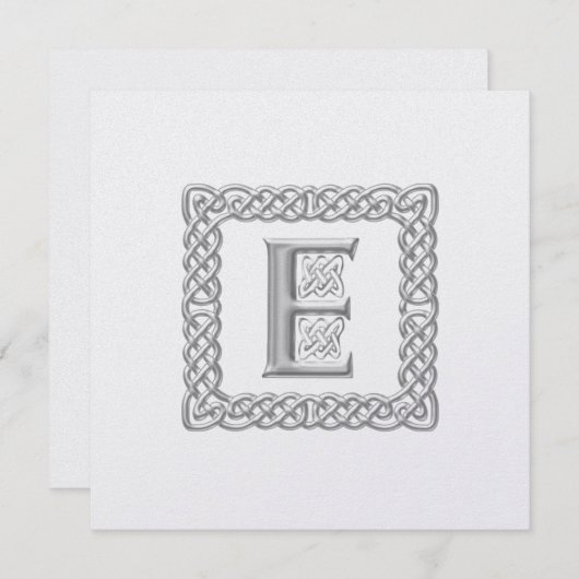 Metallic Wedding Invitation Celtic Monogram E Kaart (Voorkant / Achterkant)