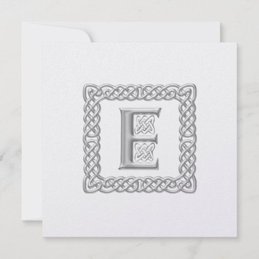 Metallic Wedding Invitation Celtic Monogram E Kaart (Voorkant)
