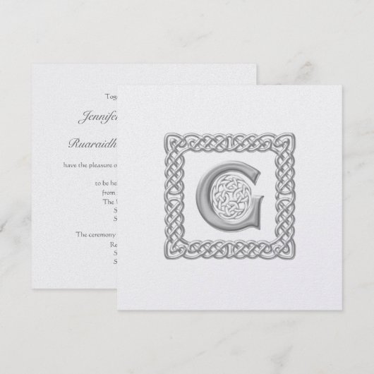 Metallic Wedding Invitation Celtic Monogram G Kaart (Voorkant / Achterkant)