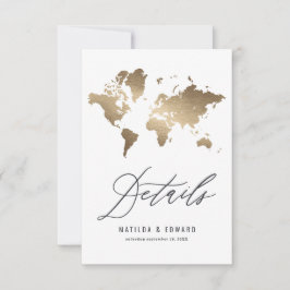 Metallic wereldkaart trouwkaart RSVP kaartje