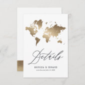 Metallic wereldkaart trouwkaart RSVP kaartje (Voorkant / Achterkant)
