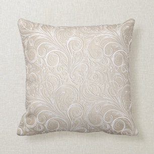 Metallic White Cream Floral Swirls Kussen