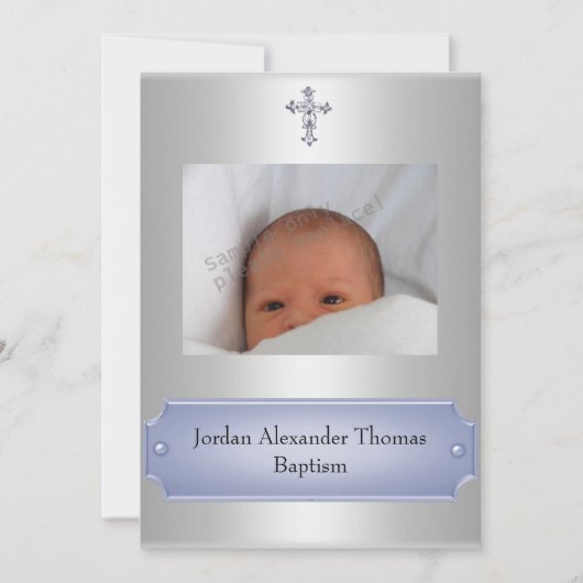 Metallic White Photo Lijst Cross-Baptism Blue Kaart (Voorkant)