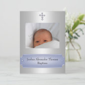 Metallic White Photo Lijst Cross-Baptism Blue Kaart (Staand voorkant)