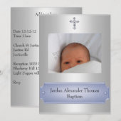 Metallic White Photo Lijst Cross-Baptism Blue Kaart (Voorkant / Achterkant)