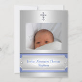 Metallic White Photo Lijst Cross-Baptism Blue Kaart (Voorkant)