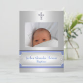 Metallic White Photo Lijst Cross-Baptism Blue Kaart (Staand voorkant)