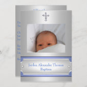 Metallic White Photo Lijst Cross-Baptism Blue Kaart (Voorkant / Achterkant)