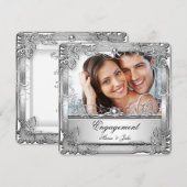 Metallic White Silver Photo van Engagement Party Kaart (Voorkant / Achterkant)