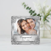Metallic White Silver Photo van Engagement Party Kaart (Staand voorkant)