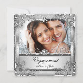 Metallic White Silver Photo van Engagement Party Kaart (Voorkant)