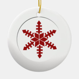 Metallic witte cirkel en rode sneeuwvlok keramisch ornament