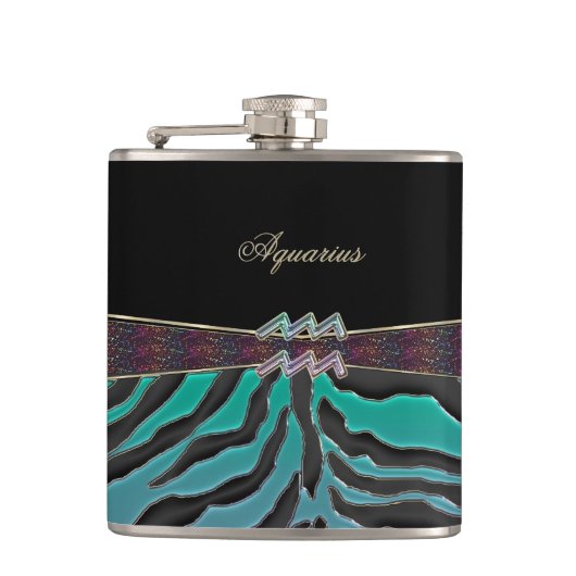 Metallic Zebra Zodiac Sign Aquarius Heupfles (Voorkant)