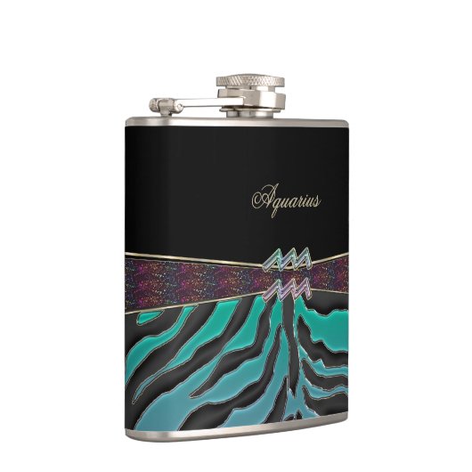 Metallic Zebra Zodiac Sign Aquarius Heupfles (Rechts)