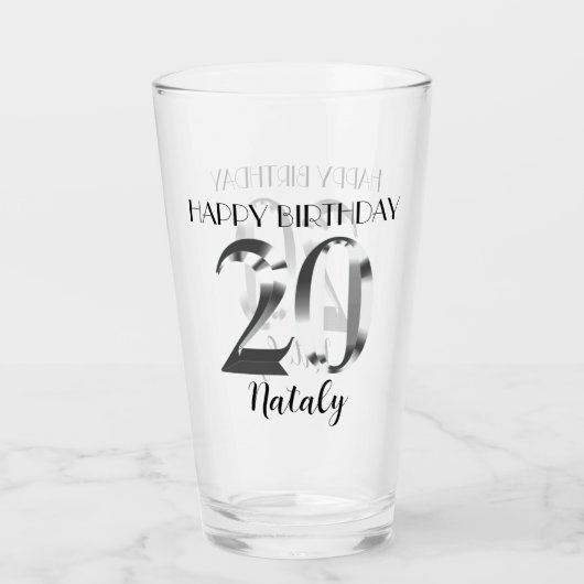 Metallic zilver 20e verjaardag glas (Voorkant)