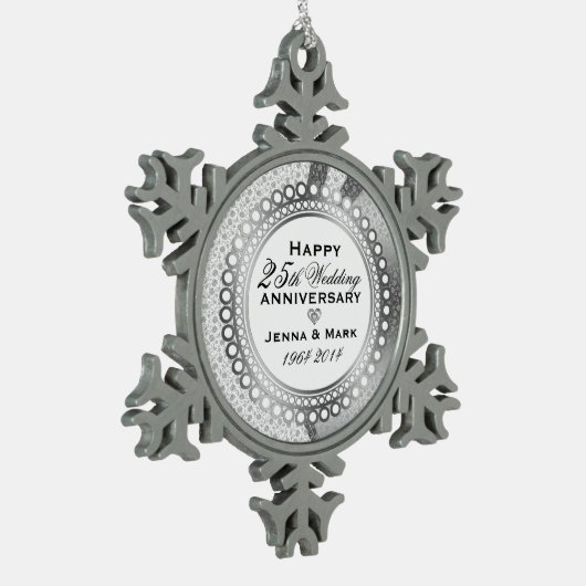 Metallic zilver 25e bruiloft Jubileum 5 Tin Sneeuwvlok Ornament (Links)