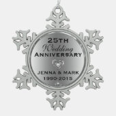 Metallic zilver 25e bruiloft Jubileum Ornament (Voorkant)