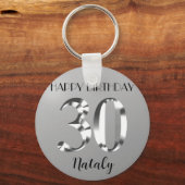 Metallic zilver 30e verjaardag sleutelhanger (Voorkant)