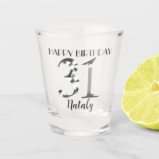 Metallic zilver 31st verjaardagsglas shot glas (Voorkant)