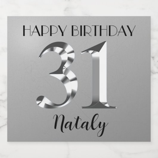 Metallic zilver 31ste verjaardag sparkling wijnetiket (Enkel label)