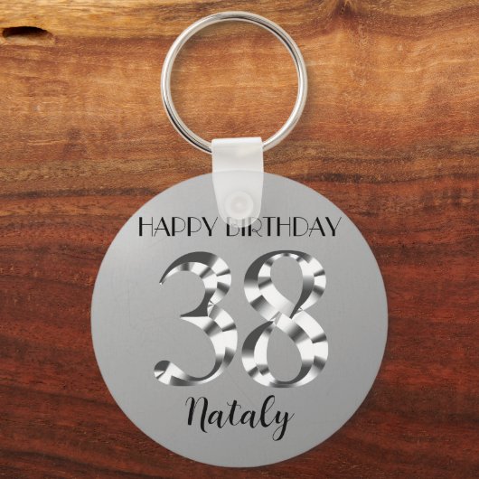 Metallic zilver 38th jarig sleutelhanger (Voorkant)