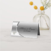 Metallic zilver achtergrond met diamanten hart plaatskaartje (Achterkant)