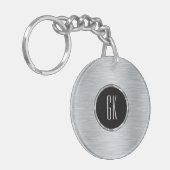 Metallic zilver Afbeelding geborsteld aluminium lo Sleutelhanger (Voorkant Links)