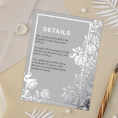 Metallic zilver bloemige elegantie bruiloft detail folie uitnodiging briefkaart