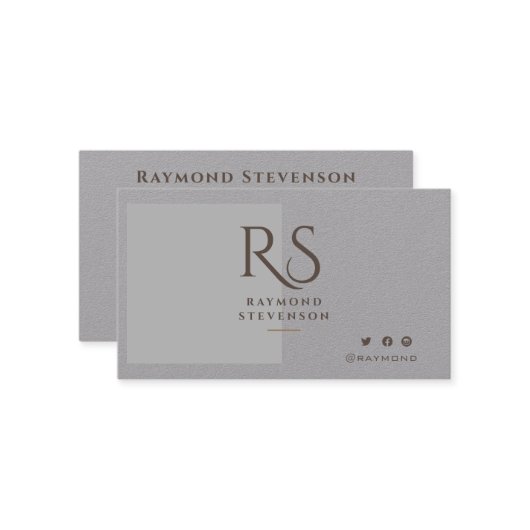 Metallic zilver chique goud professionele monogram visitekaartje (Voorkant / Achterkant in situ)