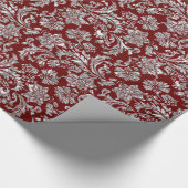 Metallic zilver & donkerrood  damast cadeaupapier (Hoek)
