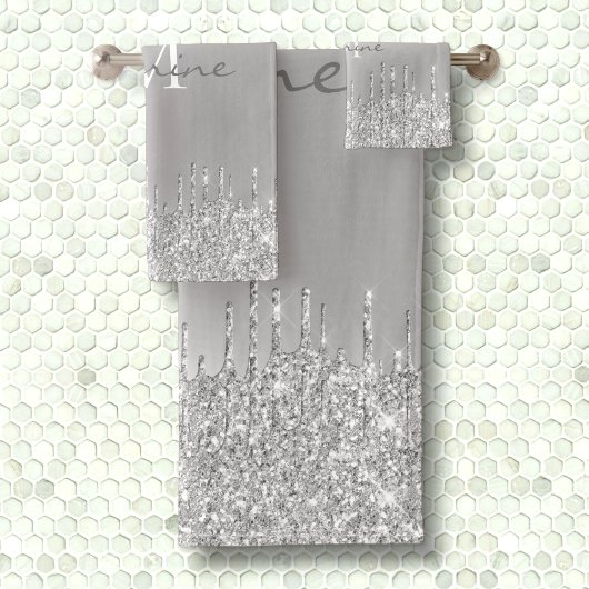 Metallic zilver druppelen glitter monogram bad handdoek