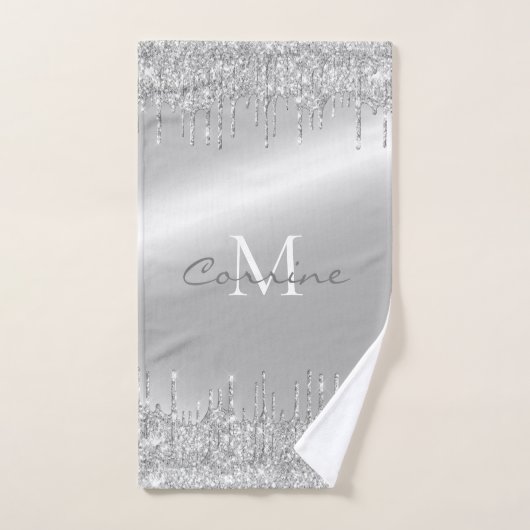 Metallic zilver druppelen glitter monogram bad handdoek (Handdoek)