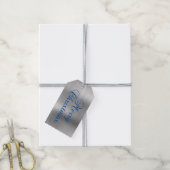 Metallic zilver en blauw Vrolijk kerstfeest Cadeaulabel (Met Touw)