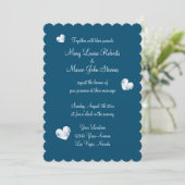 Metallic zilver en blauwe scallop rand bruiloft kaart (Staand voorkant)