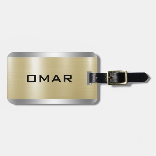 Metallic zilver en goud aangepaste zwarte tekst bagagelabel (Voorkant horizontaal)